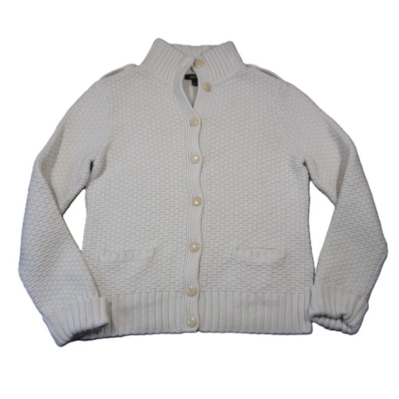 Talbots Sweaters - Talbots Cardigan L Ivory Lambswool Angora Soft Textured Knit Mock Neck‎ Preppy